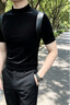 JEEP SPIRIT高端半高領(lǐng)短袖t恤男2025新款夏季薄感修身半袖男款金絲絨打底衫 黑色 L 【建議120斤以內(nèi)】 曬單實拍圖