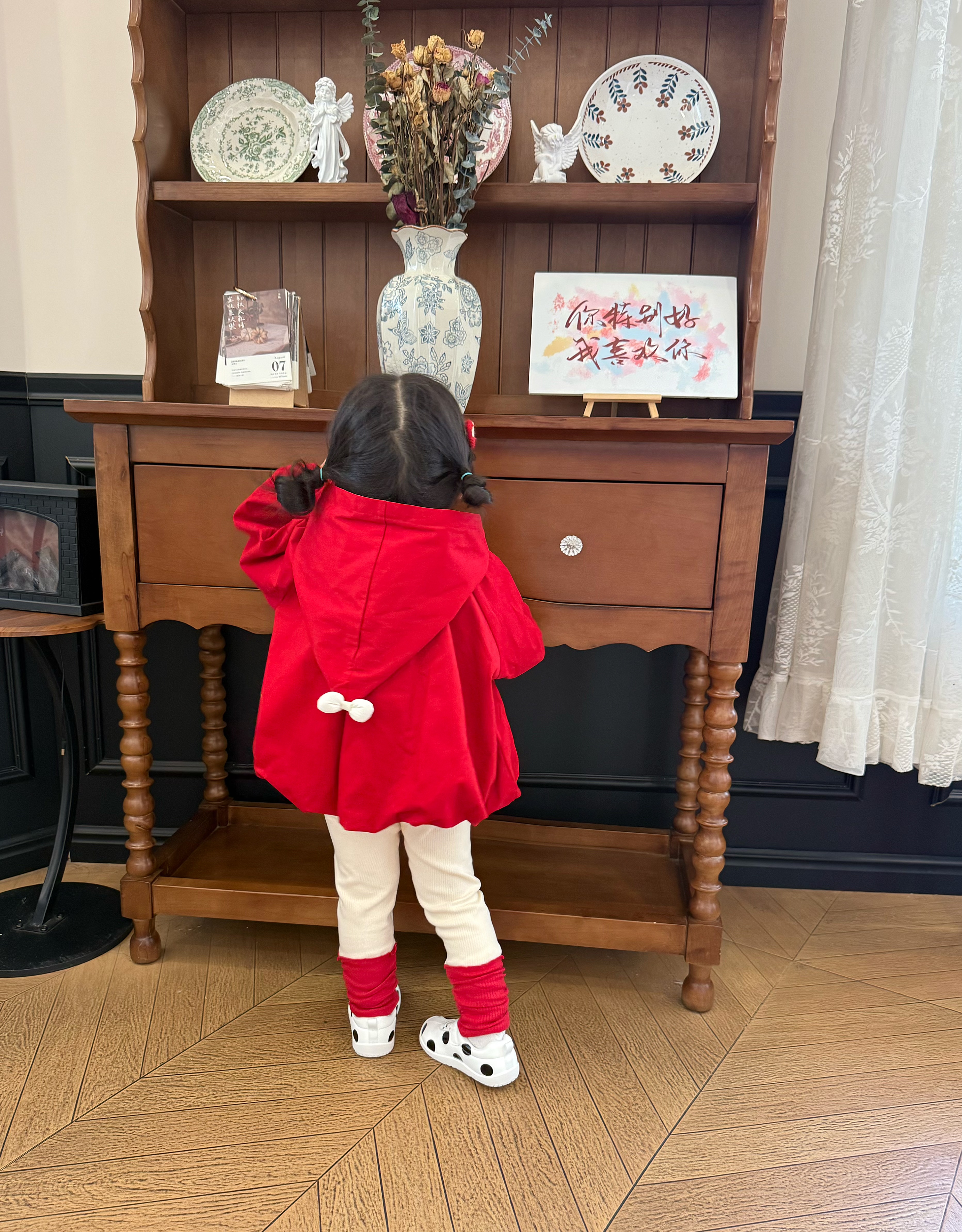 幼歌（YOUGE）嬰幼兒卡通連帽外套Q彈打底褲套裝兒童精靈帽兩件套潮 紅色外套 100 cm 曬單實拍圖