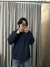 羅蒙（ROMON）高端100%純棉長袖t恤衫春秋季男裝寬松休閑v領(lǐng)體恤內(nèi)搭打底上衣服 深藍(lán)色-v領(lǐng) 【官方正品】 XL 曬單實(shí)拍圖