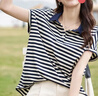 德瑪納【文藝小翻領T恤】夏季透氣顯瘦條紋POLO衫寬松純棉短袖女 曬單實拍圖