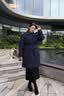 艾萊依羽絨服90鵝絨服女冬季設計感雙層領皮領風衣復古工裝加厚長款外套 日蝕藍 S 【建議80-110斤】155 曬單實拍圖