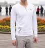 皮爾卡丹（pierre cardin）V領長袖t恤男秋冬季打底衫修身內搭體恤秋裝上衣加絨加厚衛衣 670白色 175/XL【適合120-135斤】 曬單實拍圖
