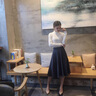 特尚萊菲 半身裙女秋冬新品中長款高腰百褶a字裙純色適合胯大腿粗的裙子休閑大擺傘裙 藍(lán)色 S（1尺9-2尺） 曬單實(shí)拍圖