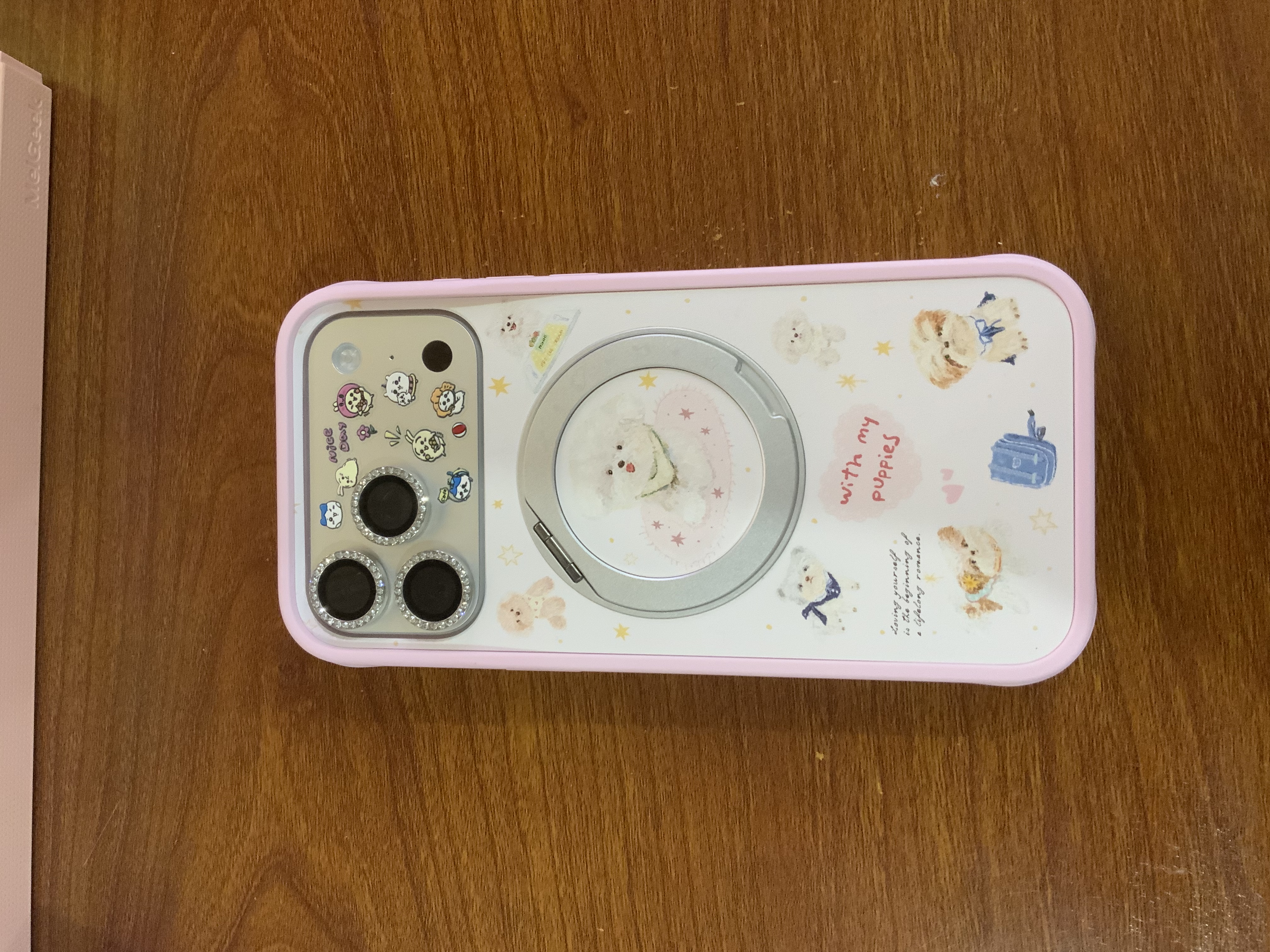 FUNNYRICH新款超漂亮液態(tài)硅膠支架殼小狗幼稚園系列適用iPhone17/16ProMax手機(jī)殼蘋(píng)果Air保護(hù)套15磁吸女掛繩 愛(ài)心小狗貼貼-櫻花粉（支架款） iPhone 17 Pro Max 曬單實(shí)拍圖