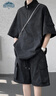 頂峰保羅（Dingfengbaoluo）冰絲套裝男夏季美式扎染透氣工裝休閑百搭短袖兩件套FG45黑色L 曬單實拍圖