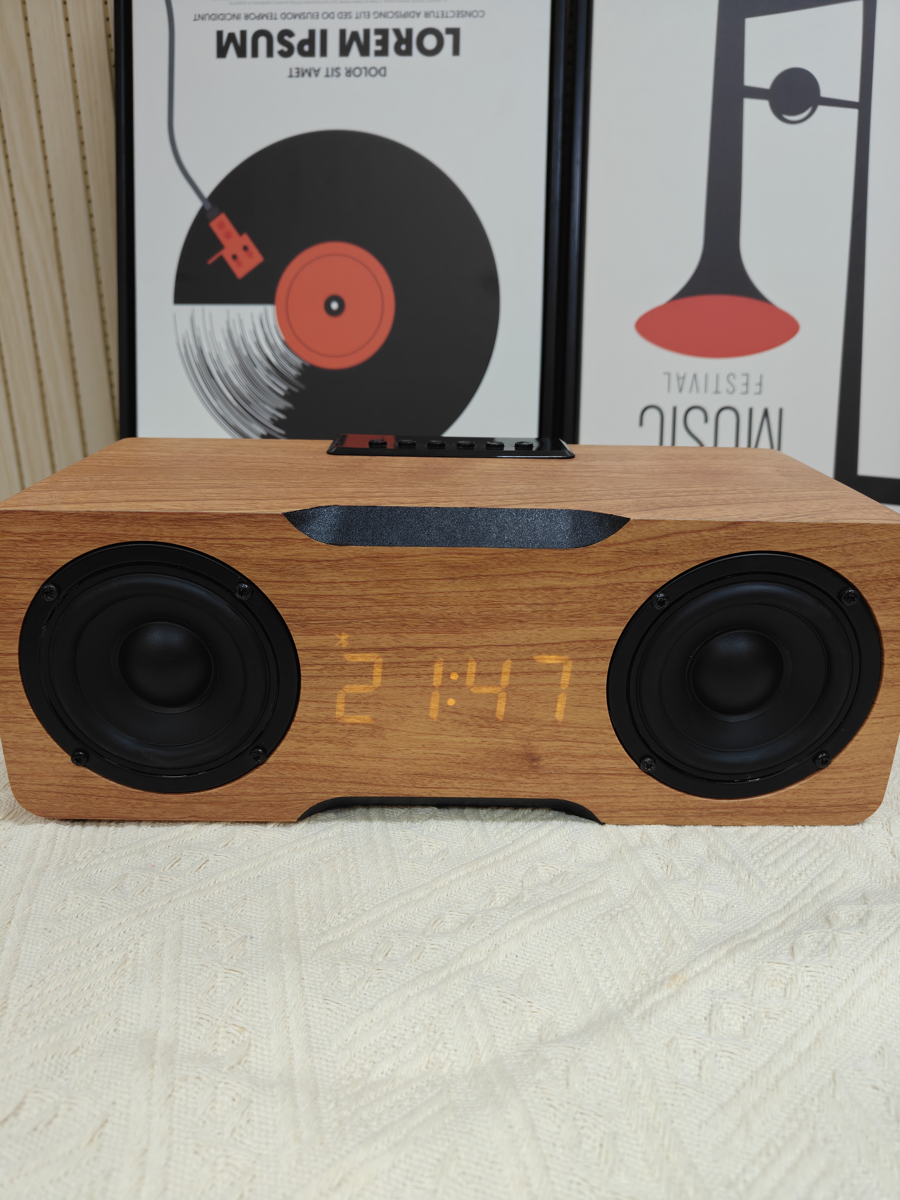 國立M8C木質超重低音炮藍牙音箱大功率家用電腦桌面音響帶時鐘可插卡U盤收音機 淺原木色 曬單實拍圖