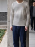皮爾卡丹（pierre cardin）長袖t恤男2026春秋季潮流條紋打底衫秋衣秋裝修身內搭上衣服 23725白色 （偏米白） M 建議90-110斤 曬單實拍圖