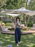 歐迪惠（Oudihui）2026年夏季新款休閑褲女裝套裝韓系減齡衣服穿搭時(shí)尚輕熟闊腿褲子 灰色上衣+藏青色褲子【配腰帶】 S 【建議95斤內(nèi)】 曬單實(shí)拍圖