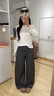 拉夏貝爾美式休閑多口袋彎刀褲女2026新款闊腿工裝褲 綠色【常規款】 L 曬單實拍圖