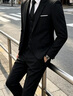 ROMON正裝一套西服套裝男修身帥氣韓版修身伴郎商務裝成人禮 黑色 S 建議80斤以下） 曬單實拍圖