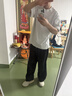 BINLIKE短袖t恤男士夏季重磅純棉廓形圓領五分袖潮流ins鋼印字母寬松半袖 曬單實拍圖