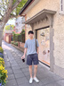 真維斯速干套裝男女同款夏季涼感防曬短袖t恤網眼運動短褲健身兩件套潮 冰川藍(天藍心情胸標)+東方藍 L (175)(男女同款) 曬單實拍圖