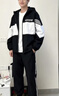 羅蒙（ROMON）情侶裝韓版春秋季新款ins休閑跑步套裝男女班服外套兩件套 黑色一套 外套+褲子 XL 曬單實拍圖