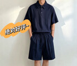馬克華菲老錢風亞麻polo衫短袖套裝男夏季度假運動短褲兩件套大碼 藏青 【專柜同款 潮流時尚】 2XL 推薦155-175斤 曬單實拍圖