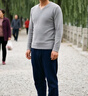 皮爾卡丹（pierre cardin）春秋季男士長袖t恤潮流上衣服V領加絨衛衣打底衫春裝外穿男裝百搭 818淺灰色 XL 【適合120-135斤】 曬單實拍圖