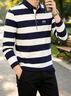 JEEP SPIRIT高端JEEP吉普春秋新款寬松商務(wù)條紋純棉長袖t恤男Polo衫上衣體恤 藍(lán)白 M 曬單實拍圖