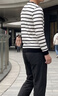 皮爾卡丹（pierre cardin）條紋長袖t恤男春秋季衛衣春裝上衣服2026新款內搭打底衫寬松秋衣 D805白色 常規 XL 175【適合126-140斤】 曬單實拍圖