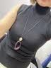 宜品達新中式木質長吊墜項鏈女款衣服配飾高級感輕奢搭配白裙子夏季裝飾 幾何橢圓項鏈 曬單實拍圖