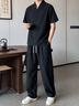 JEEP SPIRIT夏季中國風短袖套裝男士復古唐裝寬松茶服漢服休閑亞麻套裝 黑色套裝 M 建議【85-110斤】 曬單實拍圖
