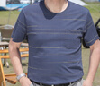 寶財羊爸爸夏裝短袖t恤男圓領冰絲條紋半袖衫中老年人上衣服父親節禮物 曬單實拍圖