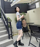 美式辣妹翻邊牛仔短褲女夏季大碼胖mm設計感緊身顯瘦a字超短熱褲 YDNZ-A08 深藍色 M 曬單實拍圖