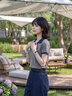 歐迪惠（Oudihui）2026年夏季新款休閑褲女裝套裝韓系減齡衣服穿搭時(shí)尚輕熟闊腿褲子 灰色上衣+藏青色褲子【配腰帶】 S 【建議95斤內(nèi)】 曬單實(shí)拍圖