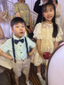 蘿卜唄唄（LUOBOBEIBEI）兒童禮服男童春夏季英倫條紋背帶褲襯衫套裝 綠色襯衫四件套 110 曬單實拍圖