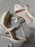 Moermashi 超高跟涼鞋12cm夜店防水臺細跟一字帶細跟夜店職業(yè)走秀高跟鞋 米色（跟高12CM） 37 曬單實(shí)拍圖