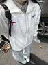 趣米樂美式復古cleanfit毛巾刺繡夾克外套男秋季高街休閑棒球服開衫衛(wèi)衣 白色 XL 曬單實拍圖