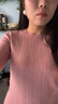 深呼吸DEEP BREATH女裝簡約圓領(lǐng)短袖坑條蔥紗針織衫女A301261 蜜桃粉 S (2碼) 曬單實(shí)拍圖