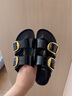 BIRKENSTOCK勃肯德國進口大扣女款牛皮革漆皮亮面Arizona雙扣拖鞋 黑色窄版1021476 37 曬單實拍圖