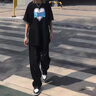衣然呈品星星黑色牛仔褲男潮流直筒寬松高街潑墨水洗顯瘦青春休閑長(cháng)褲子男 黑色 L【建議110-125斤】 曬單實(shí)拍圖