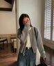 韓璐嬌（hanlujiao）休閑褲女裝2024新款秋冬裝搭配一整套慵懶風(fēng)穿搭顯瘦牛仔褲套裝女 灰色針織衫+牛仔褲 M 曬單實(shí)拍圖