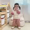 幼歌（YOUGE）女寶寶森系甜美娃娃領(lǐng)襯衫兒童溫暖花朵毛衣馬甲套裝潮 米白襯衫 90 cm 曬單實(shí)拍圖