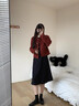 熙世界sllsky赫本小香風(fēng)紅色連衣裙女2025春季新款氣質(zhì)襯衫領(lǐng)假兩件裙子 摩登黑 M 曬單實拍圖