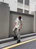 迪伽達(dá)褲子男裝2025夏季港風(fēng)開叉拉鏈破洞休閑牛仔褲潮流高街痞帥男褲 WKXS-k700黃泥色 XL 曬單實(shí)拍圖