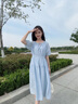 香影溫柔風(fēng)藍色連衣裙女2025夏季新款法式泡泡袖氣質(zhì)圓領(lǐng)顯瘦裙子 藍色 S 曬單實(shí)拍圖