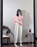 鹿依檸休閑褲女裝套裝2024秋冬新款韓系甜美減齡氣質(zhì)溫柔風(fēng)顯瘦闊腿褲子 粉色毛衣+米白褲子 M 曬單實(shí)拍圖