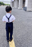 羅蒙男童西裝套裝兒童花童小童周歲生日男寶寶小男孩短袖禮服夏季 白短袖+藏青長(zhǎng)褲+五角星背帶+領(lǐng)結(jié) 100 曬單實(shí)拍圖