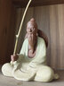 木客 中式創(chuàng)意紫砂人物姜太公釣魚陶瓷擺件 創(chuàng)意老翁家居客廳魚缸布景假山造景園藝盆栽配件裝飾品 大號姜太公釣魚(姜黃） 曬單實拍圖