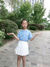G.duck女童夏季套裝2025新款潮流時(shí)髦童裝女孩學(xué)院風(fēng)半身裙 藍色上衣+白色百搟裙 帶安全褲 140 cm 曬單實(shí)拍圖