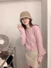 矜持范粉色針織衫女春秋季溫柔風(fēng)浣熊絨感短款毛衣外套小個(gè)子上衣 粉色 S 8090斤 曬單實(shí)拍圖