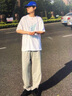 爵少港風(fēng)短袖T恤男2023夏季新款五分袖衣服百搭ins潮牌原宿風(fēng)半袖體恤 白色 L 曬單實(shí)拍圖