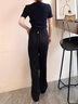 FSHE2025垂順冰絲闊腿褲女薄款春夏秋季高腰提花顯瘦休閑褲女閨蜜 黑色【面料】 XL 126-135斤 曬單實(shí)拍圖