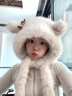 溪谷幽幽可愛(ài)狐貍耳朵毛絨帽子圍巾一體女冬季護耳保暖帽百搭學(xué)生圍脖防寒 米白色 均碼（56-58cm） 曬單實(shí)拍圖