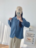 子牧棉麻秋裝 女文藝百搭短外套長(cháng)袖開(kāi)衫工裝夾克洋氣上衣2327 藍色 M(建議95-115斤) 曬單實(shí)拍圖