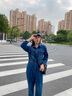 佰藍嬌2023春秋季女裝新款時尚高腰寬松百搭休閑褲牛仔連體褲工裝闊腿褲 圖片色 M 曬單實拍圖