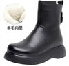 百麗踏冬季新款女靴加絨保暖棉靴真軟皮馬丁靴坡跟厚底短靴中筒加厚 黑色 38 曬單實(shí)拍圖