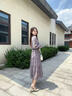 顏域優(yōu)雅印花法式連衣裙女秋2024新款復古通勤中長(cháng)款長(cháng)袖系帶裙子 紫花 XXL/44 曬單實(shí)拍圖