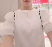 YOMC泡泡袖雪紡短袖t恤女裝夏裝2024年春秋寬松體恤小衫設(shè)計(jì)感上衣服 白色  L 曬單實(shí)拍圖